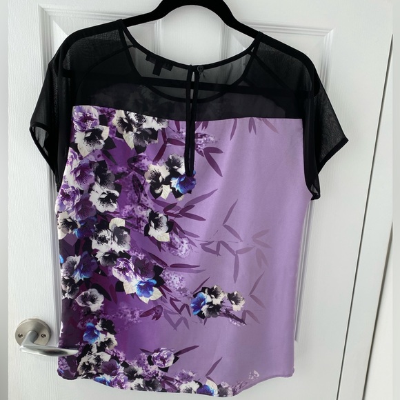 Silky Sheer Purple Floral Top - Picture 2 of 2
